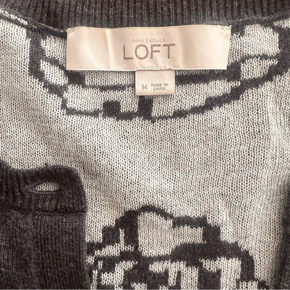 LOFT Women’s Gray Cardigan with Floral Design Size Medium